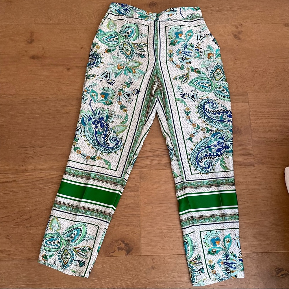 zara green floral paisley satin pants